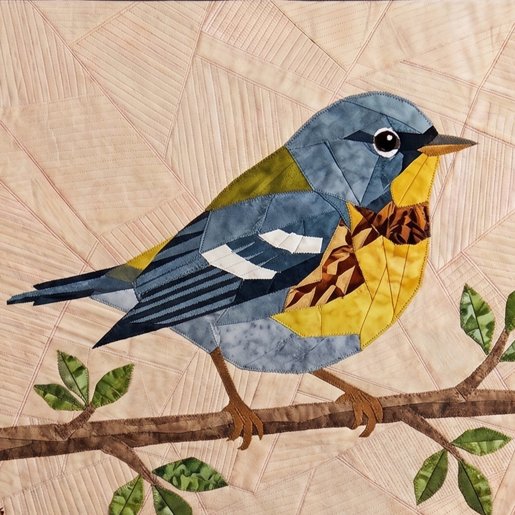Northern Parula, 14" FPP Quilt Block Pattern