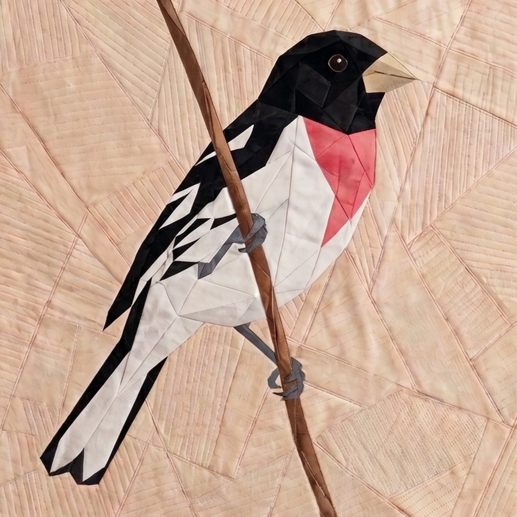 Rose Breasted Grosbeak, 14" FPP Quilt Block Pattern
