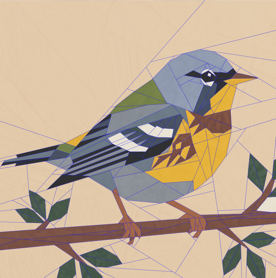 Northern Parula, 14" FPP Quilt Block Pattern