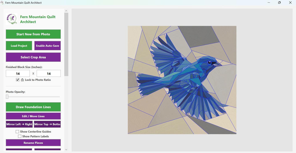 Indigo Bunting 14" FPP Quilt Block Pattern