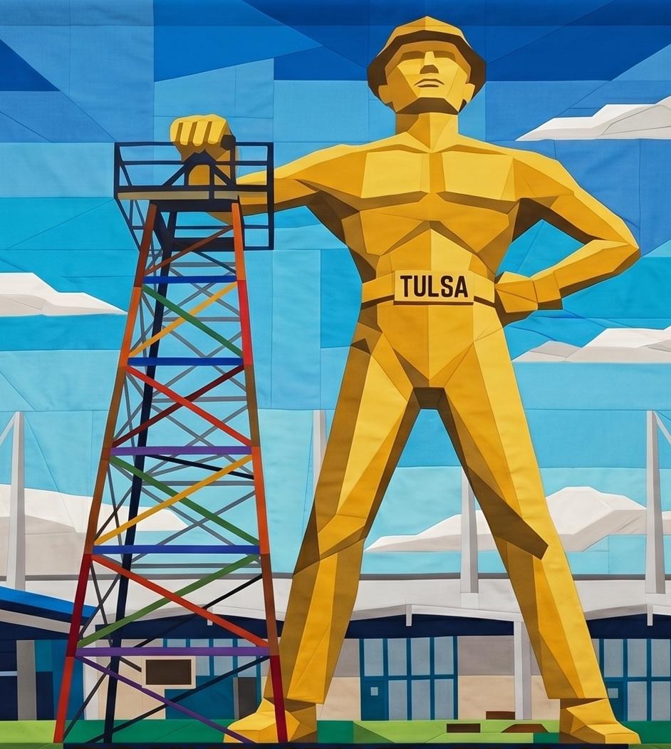 Tulsa's Golden Driller 72"x80" FPP Quilt Pattern