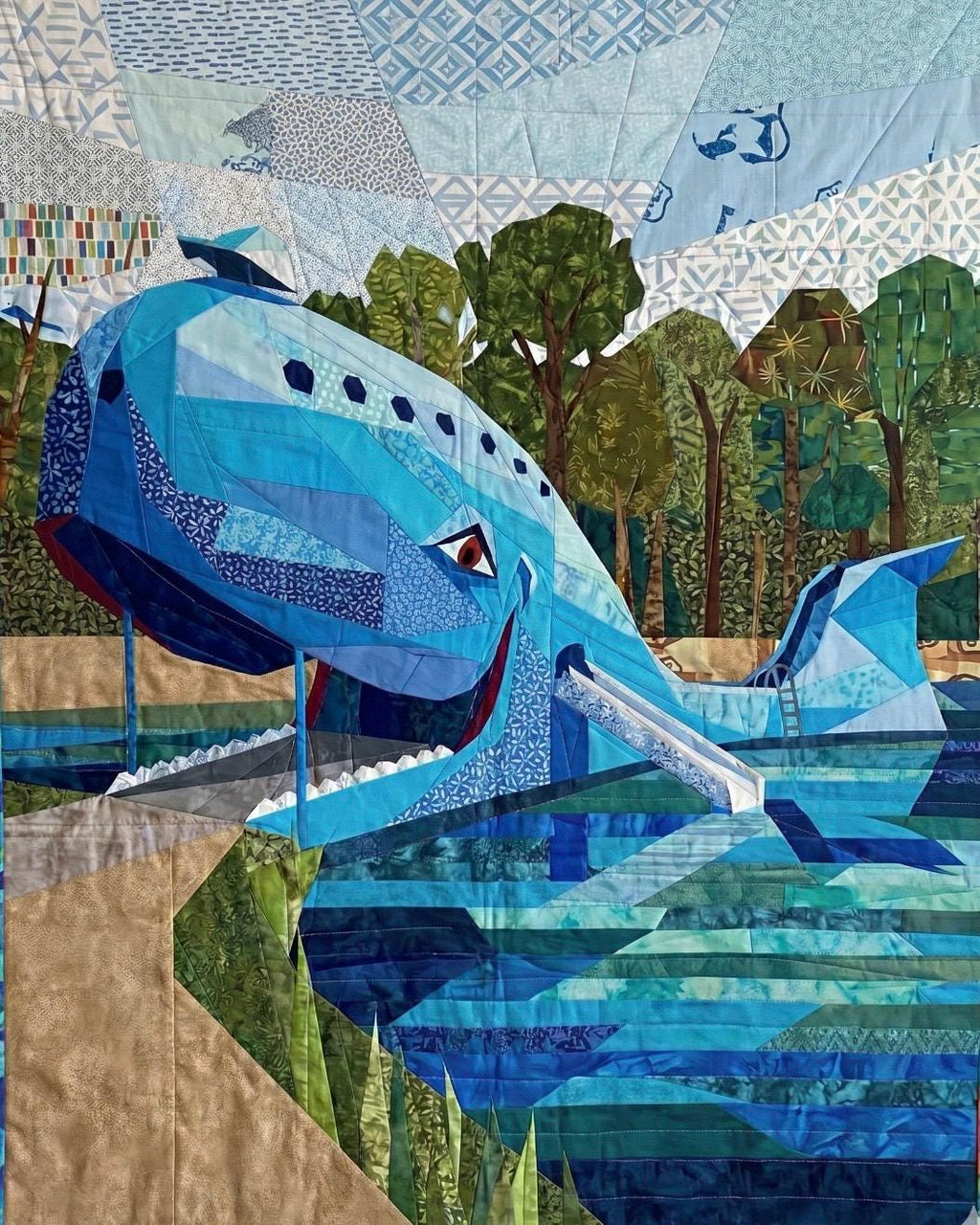 Rt 66 Blue Whale FPP Quilt Pattern 72"x90"