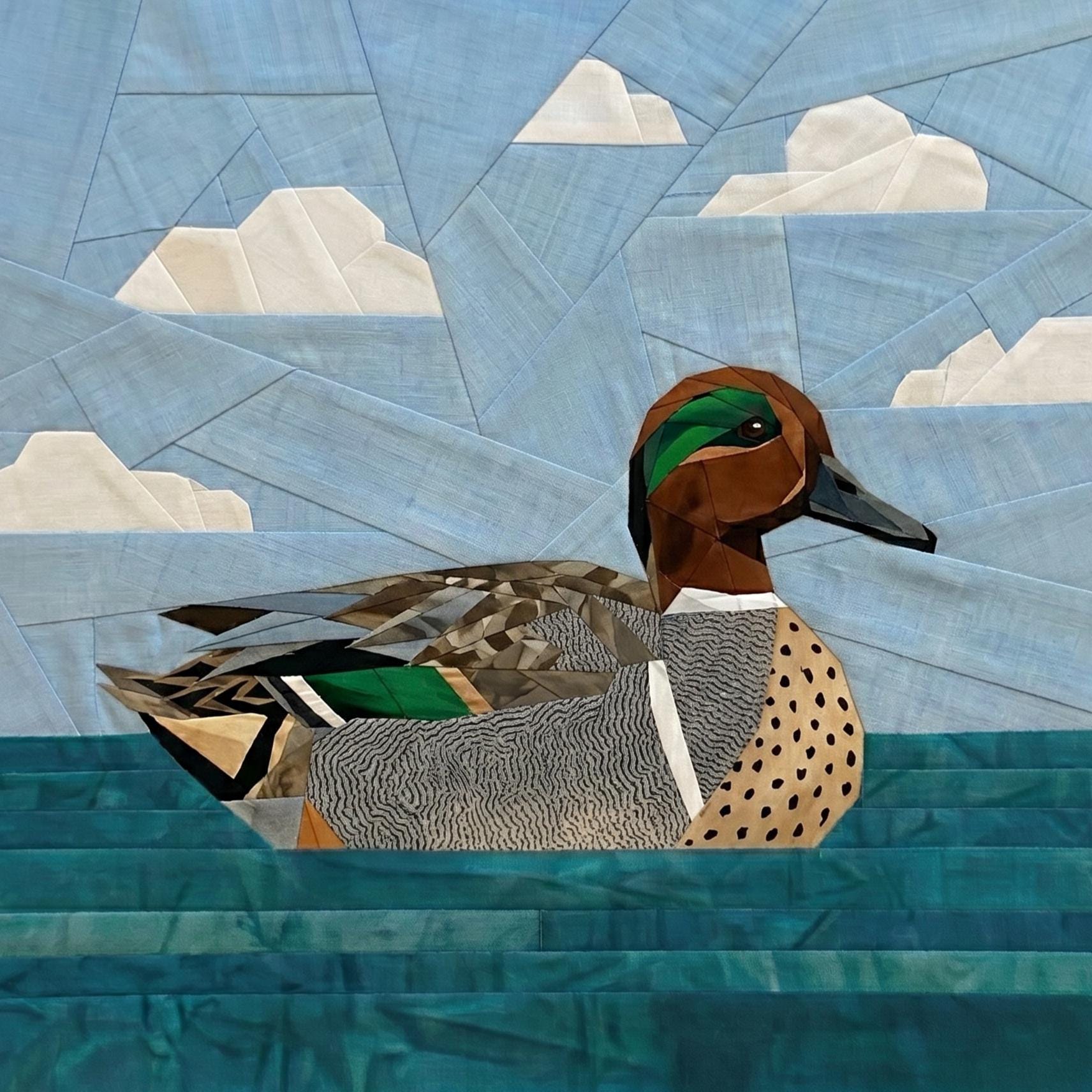 Green Winged Teal Duck 14" FPP Quilt Block Pattern