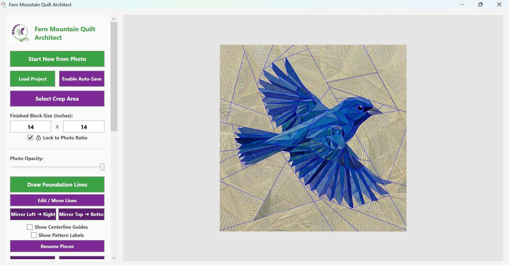 Indigo Bunting 14" FPP Quilt Block Pattern