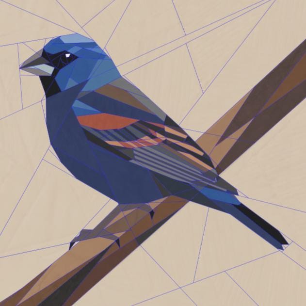 Blue Grosbeak, 14" FPP Quilt Block Pattern