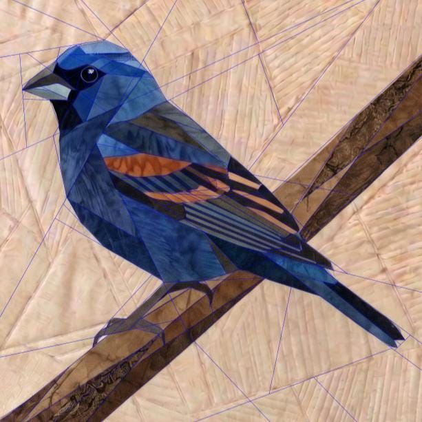 Blue Grosbeak, 14" FPP Quilt Block Pattern