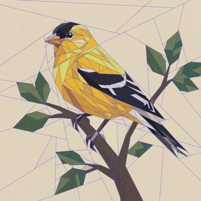 American Goldfinch FPP 14" Quilt Block