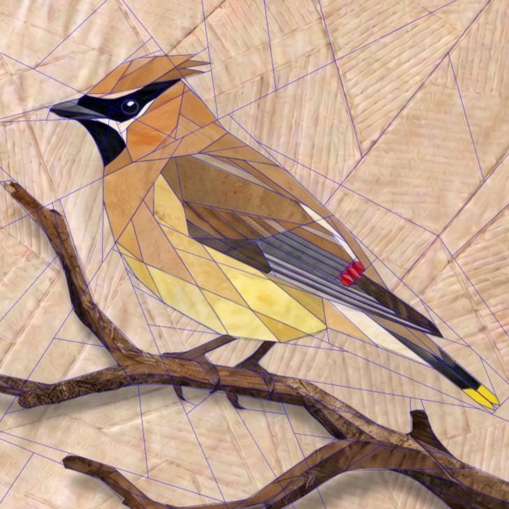 Cedar Waxwing 14" FPP Quilt Block Pattern