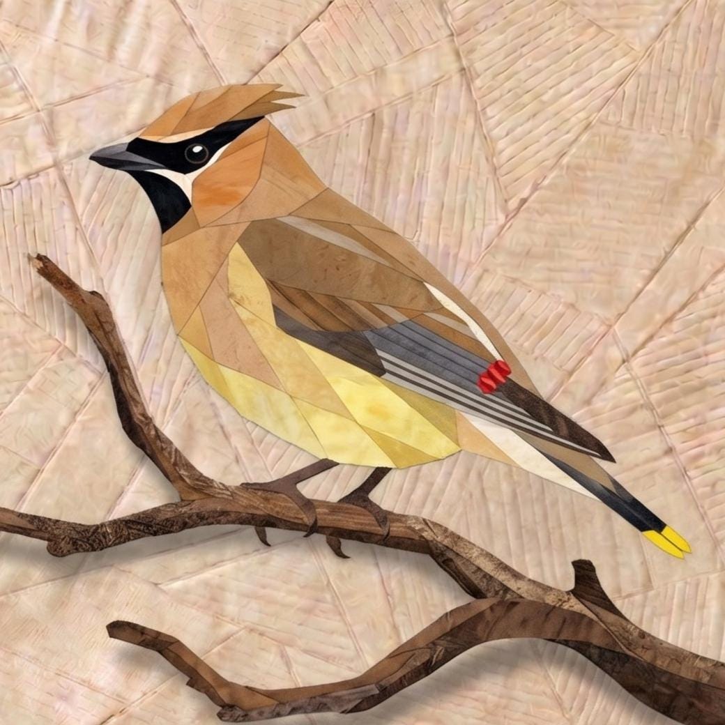 Cedar Waxwing 14" FPP Quilt Block Pattern