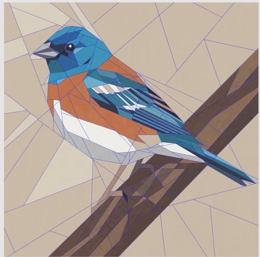 Lazuli Bunting 14" FPP Quilt Block Pattern
