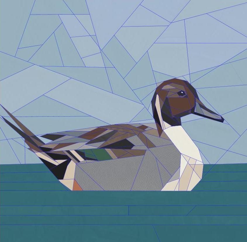Pintail Duck 14" FPP Quilt Block Pattern