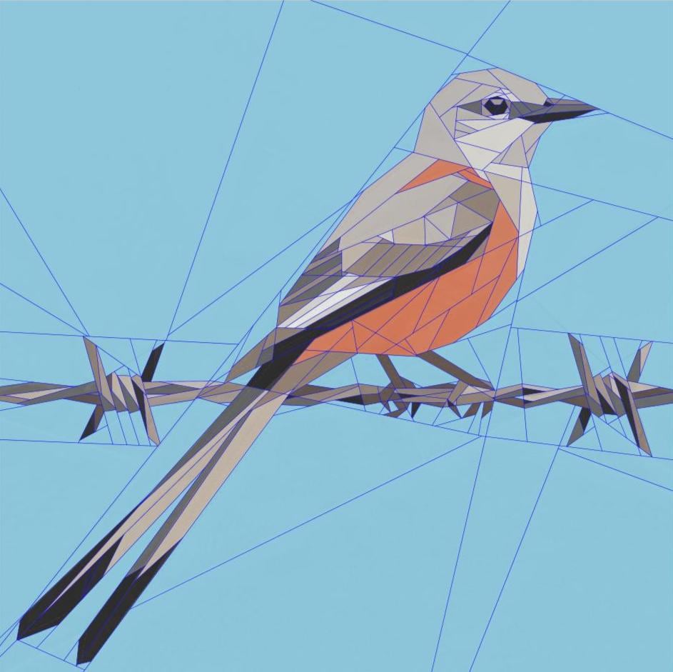 Scissor-tailed Flycatcher 14" FPP quilt block