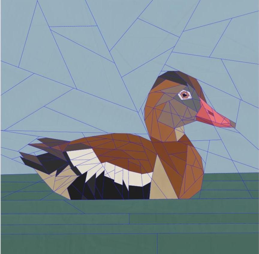 Black Bellied Whistling Duck 14" FPP Quilt Block Pattern