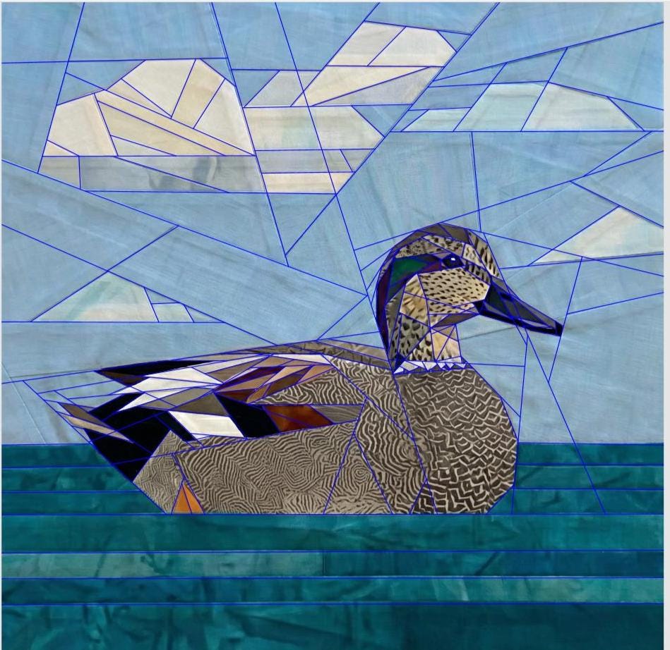 Gadwall Duck 14" FPP Quilt Block Pattern