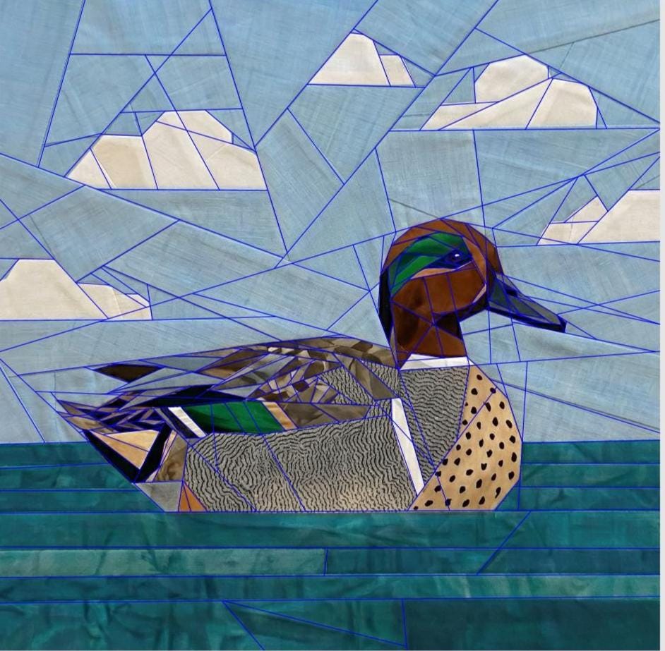 Green Winged Teal Duck 14" FPP Quilt Block Pattern