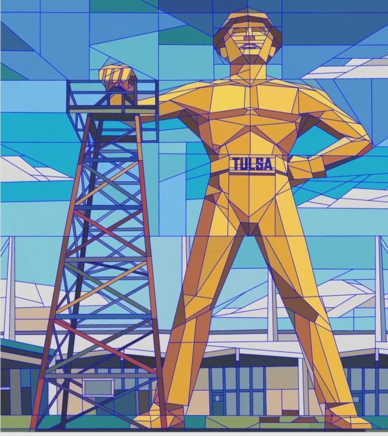 Tulsa's Golden Driller 72"x80" FPP Quilt Pattern