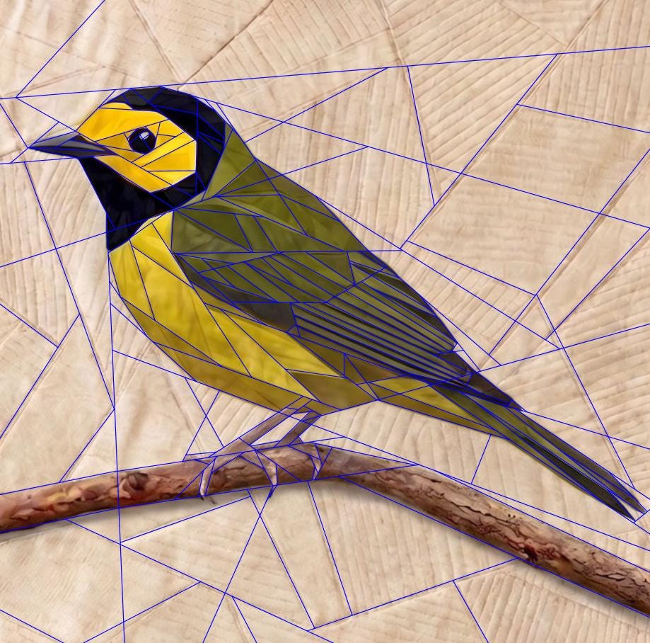 Hooded Warbler, 14" FPP Quilt Block Pattern