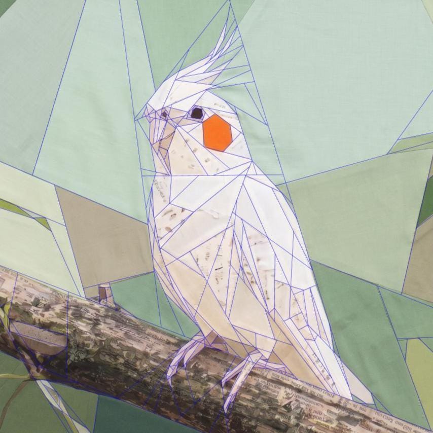 Jasper the White Cockatiel, 14" FPP Quilt Block Pattern