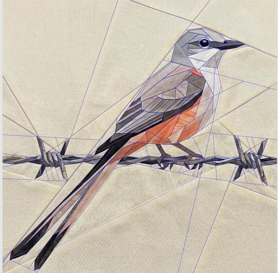 Scissor-tailed Flycatcher 14" FPP quilt block