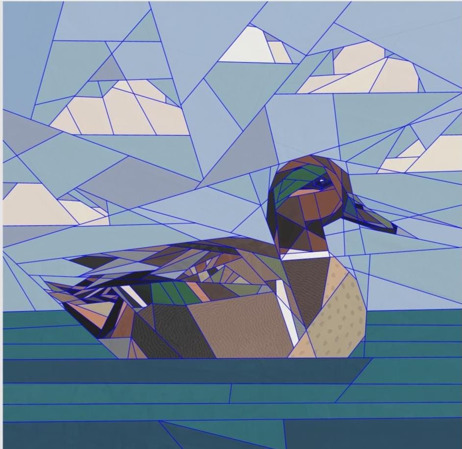 Green Winged Teal Duck 14" FPP Quilt Block Pattern