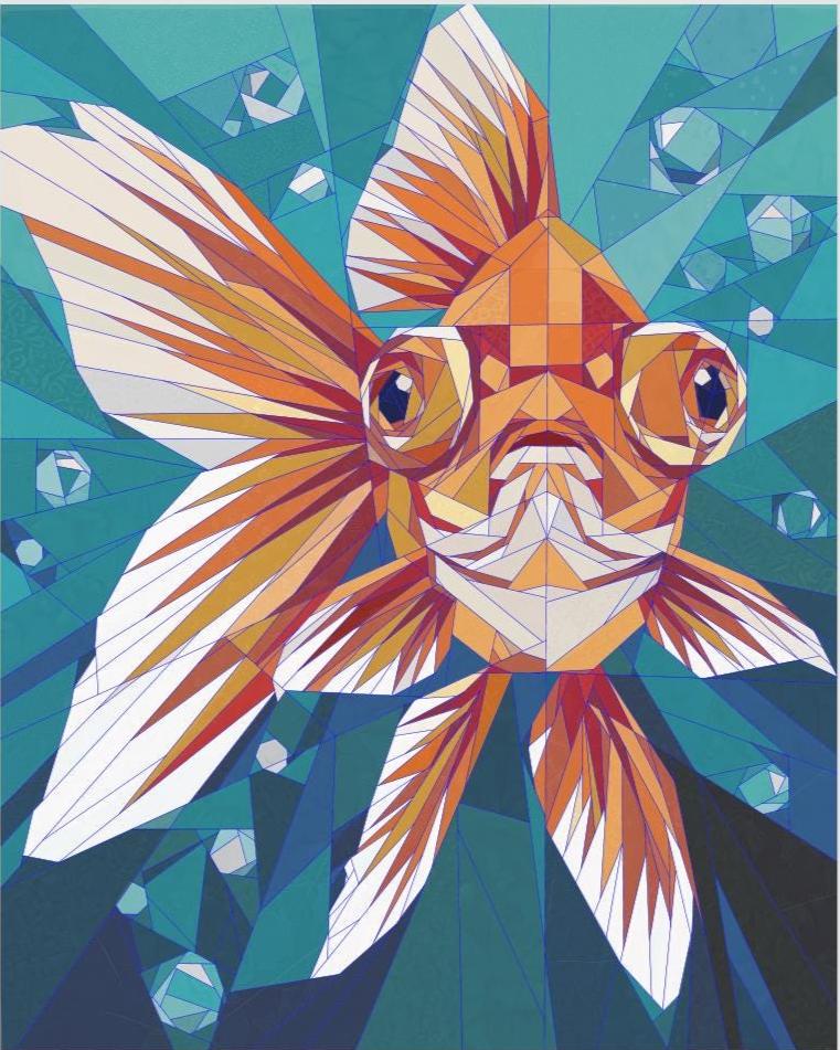 36" x 45" Barnaby the Goldfish,  FPP Wall Hanging Quilt Pattern