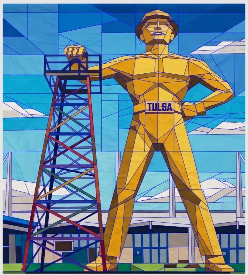 Tulsa's Golden Driller 72"x80" FPP Quilt Pattern