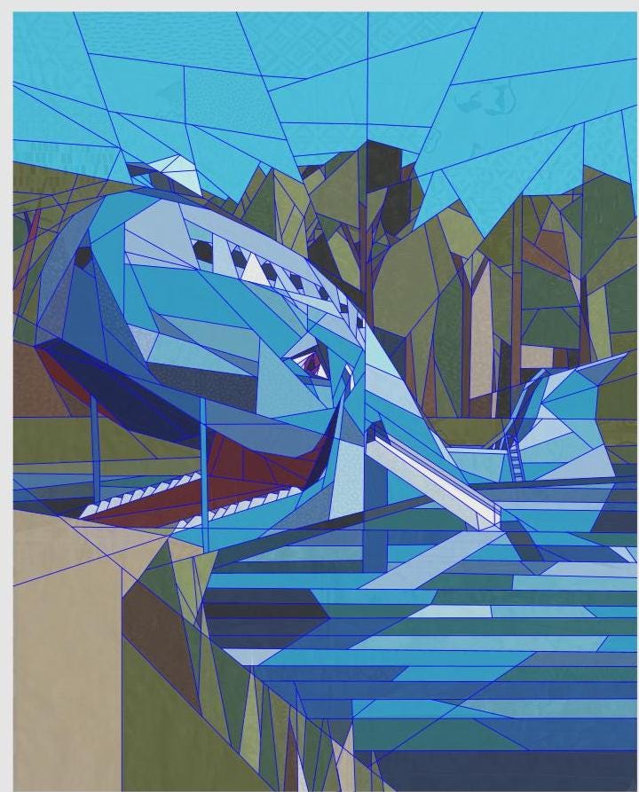 Rt 66 Blue Whale FPP Quilt Pattern 72"x90"