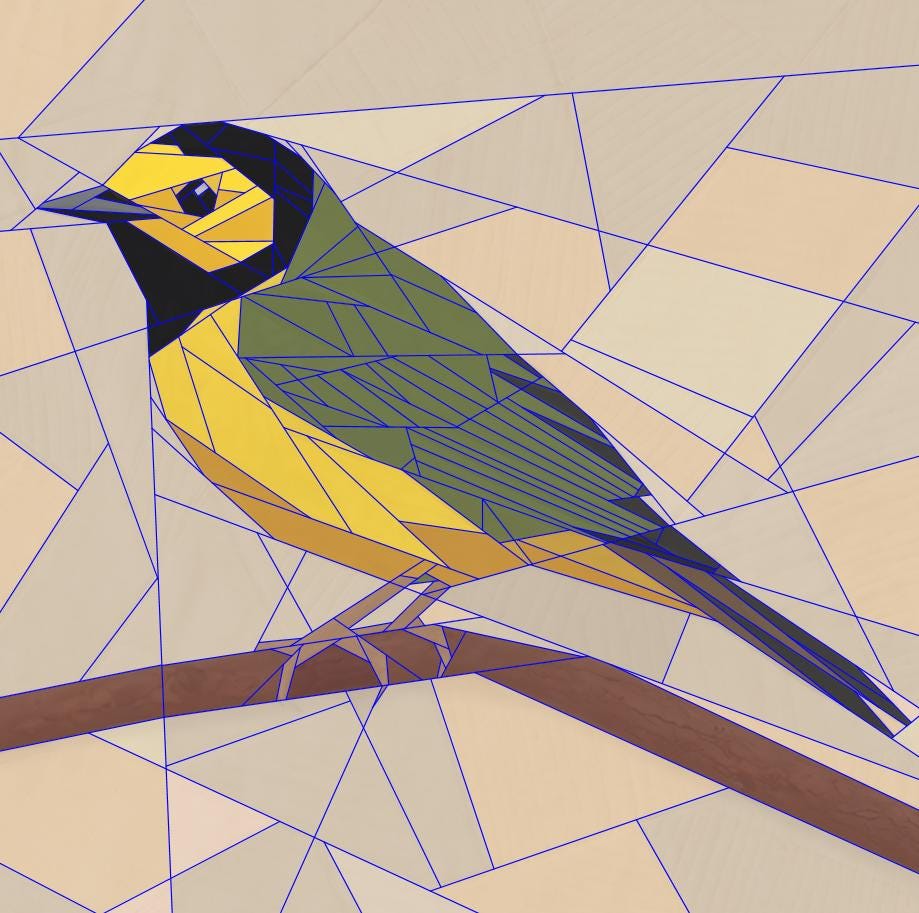Hooded Warbler, 14" FPP Quilt Block Pattern
