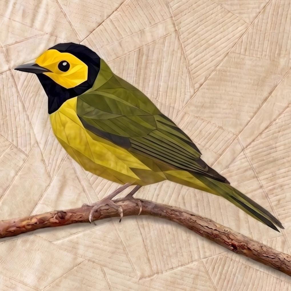 Hooded Warbler, 14" FPP Quilt Block Pattern